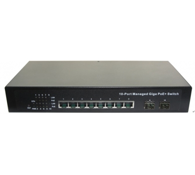 8 Port Gigabit Ethernet + 2 Fiber Managed PoE Switch